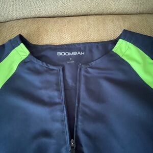 BOOMBAH Coaches Baseball jacket Fluorescent green, navy blue short sleeve NWOT